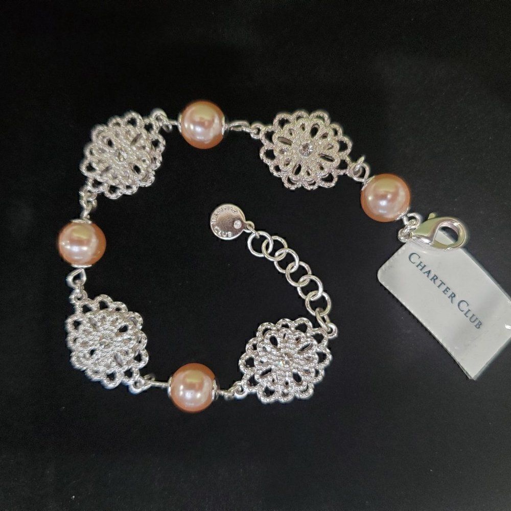 Charter Club Silver Tone Pink Pearl Tower Bracelet